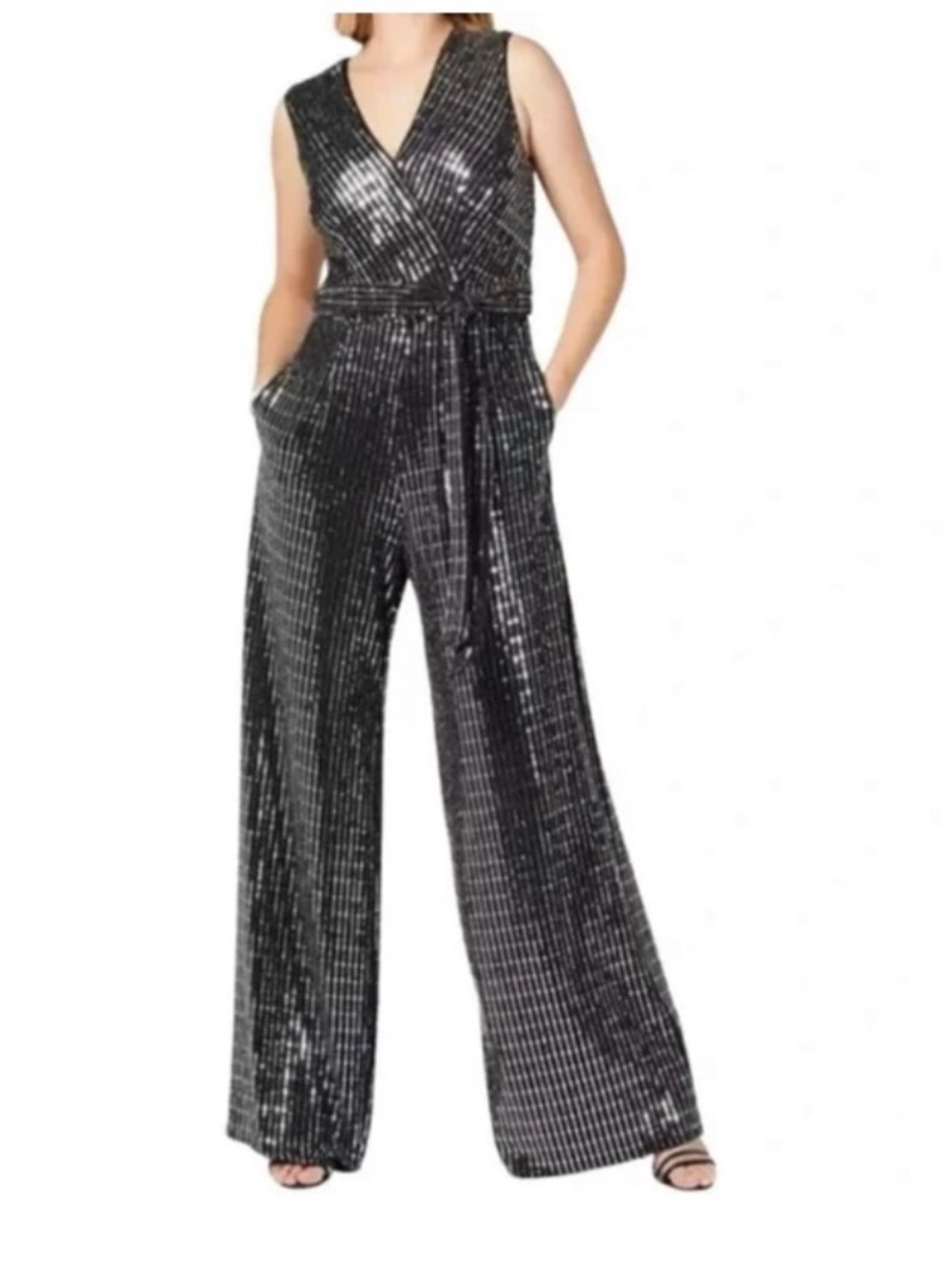 Donna Ricco Black Sequin Wide-Leg‎ Jumpsuit
